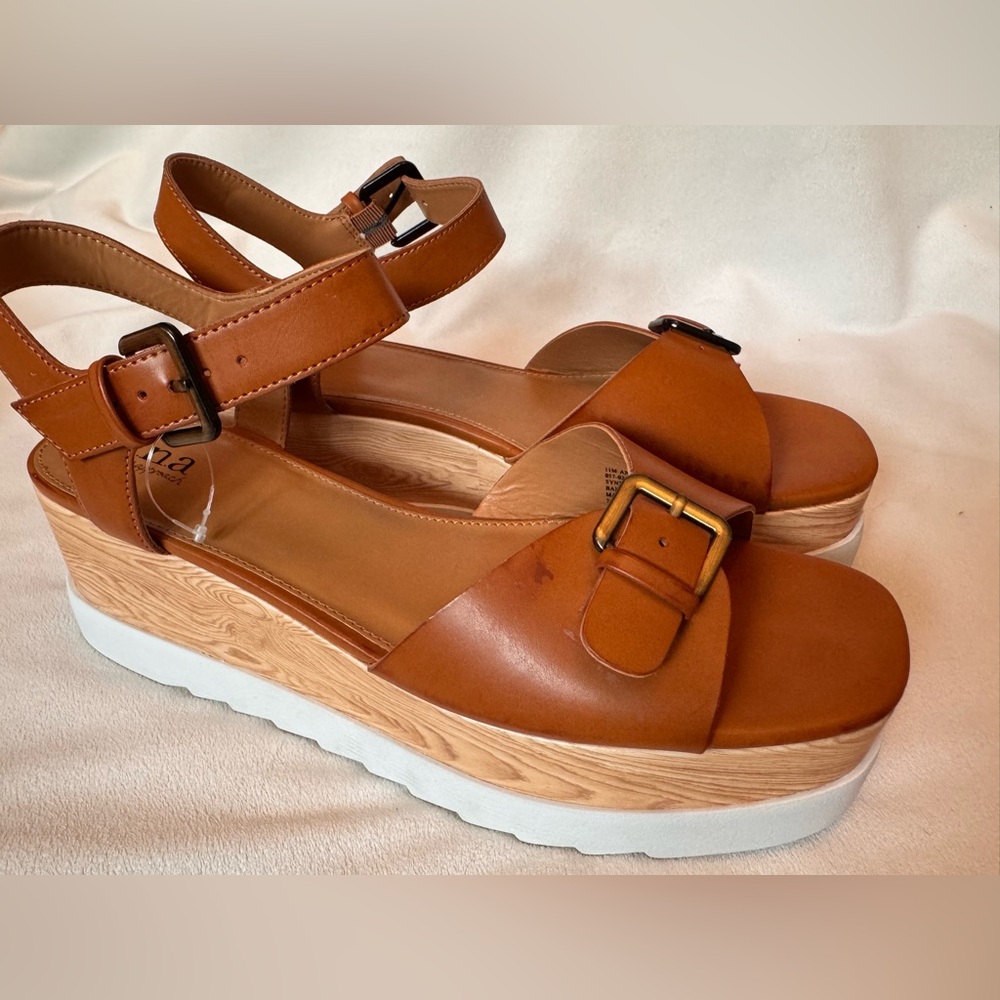 Ana Brown Platform Sandals with Buckle Size 11 women’s